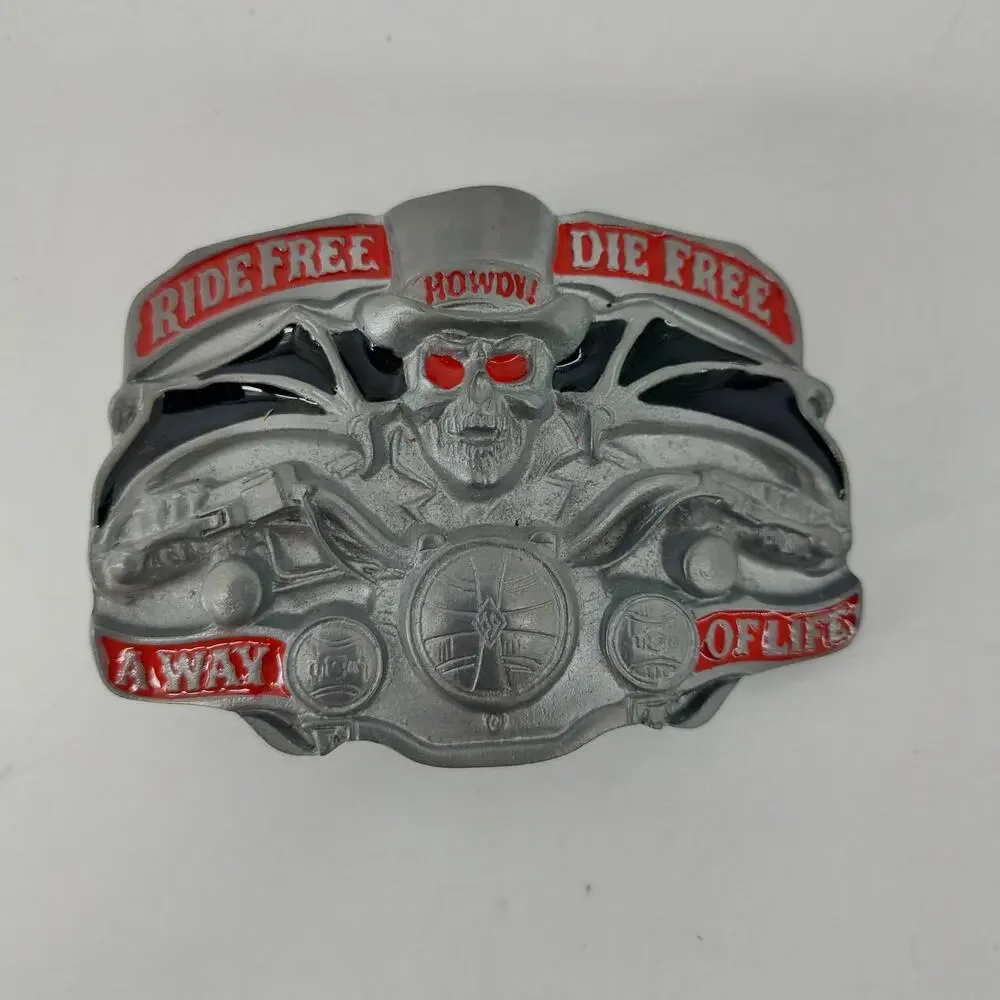 Ride Free Die Free A Way of Life Howdy Biker Belt Buckle Skull